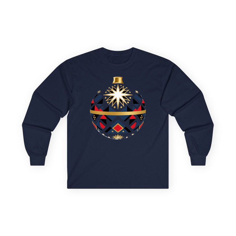 Nordic Geometric Bauble personalised long sleeve Christmas T-shirt in navy