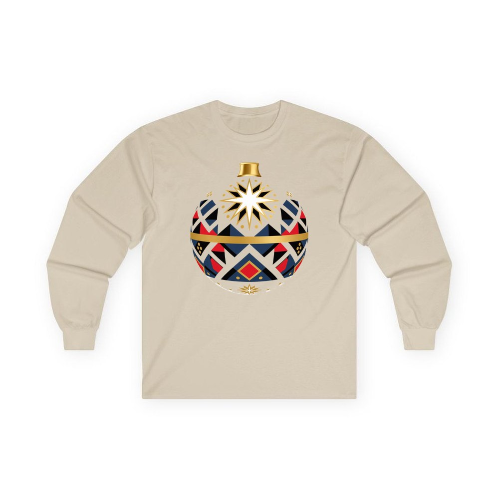 Nordic Geometric Bauble personalised long sleeve Christmas T-shirt in sand