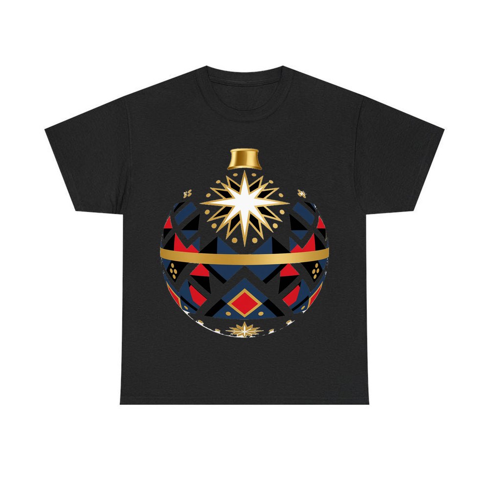 Nordic Geometric Bauble personalised Christmas T-shirt in black