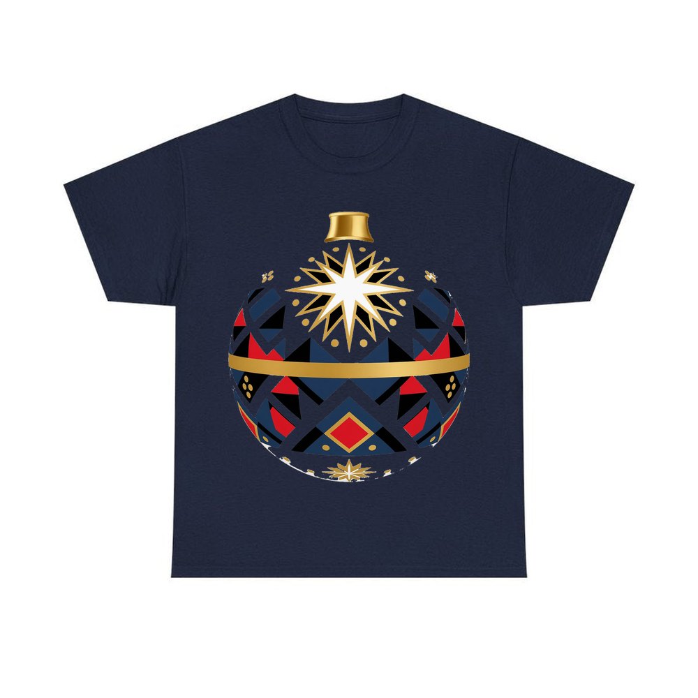 Nordic Geometric Bauble personalised Christmas T-shirt in navy
