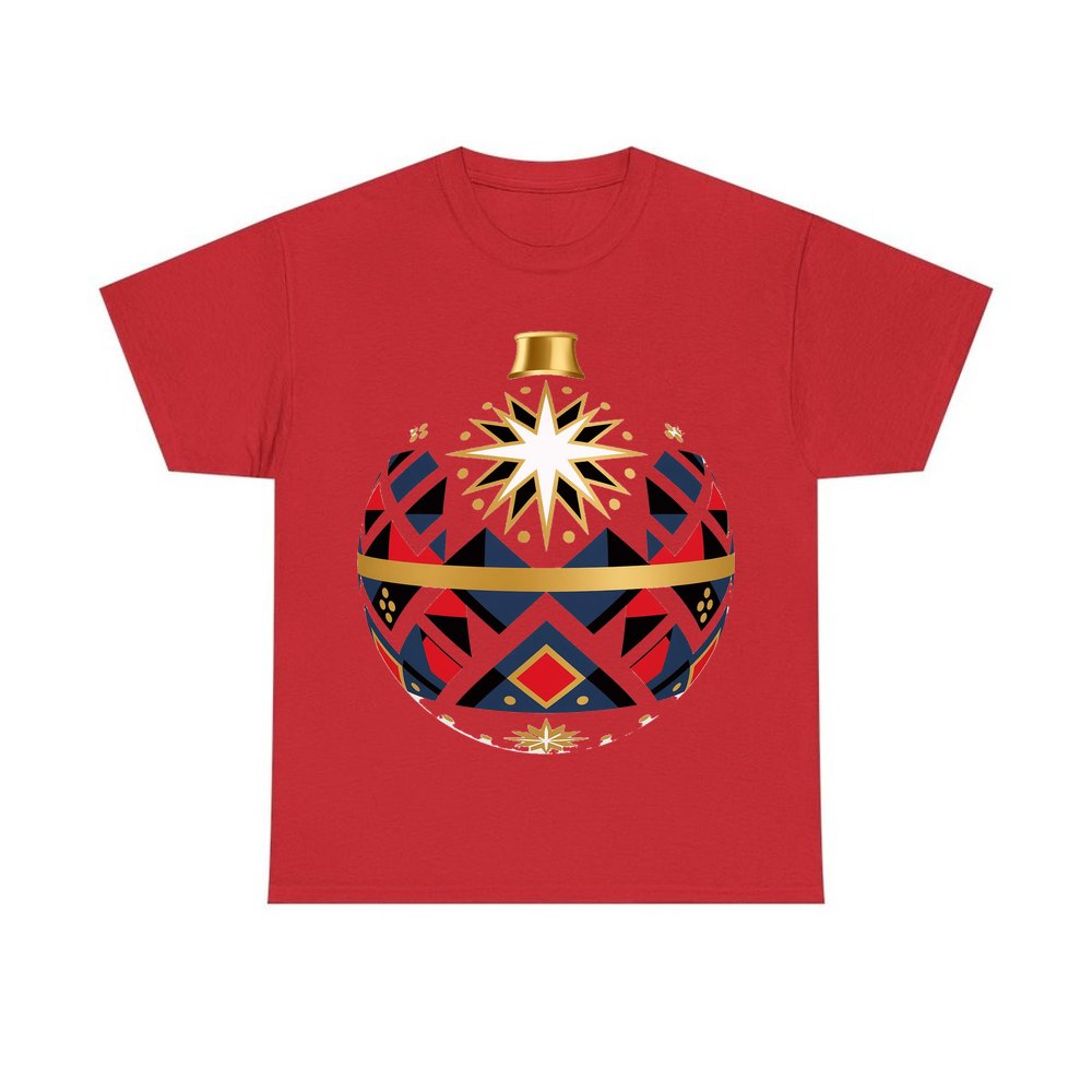 Nordic Geometric Bauble personalised Christmas T-shirt in red