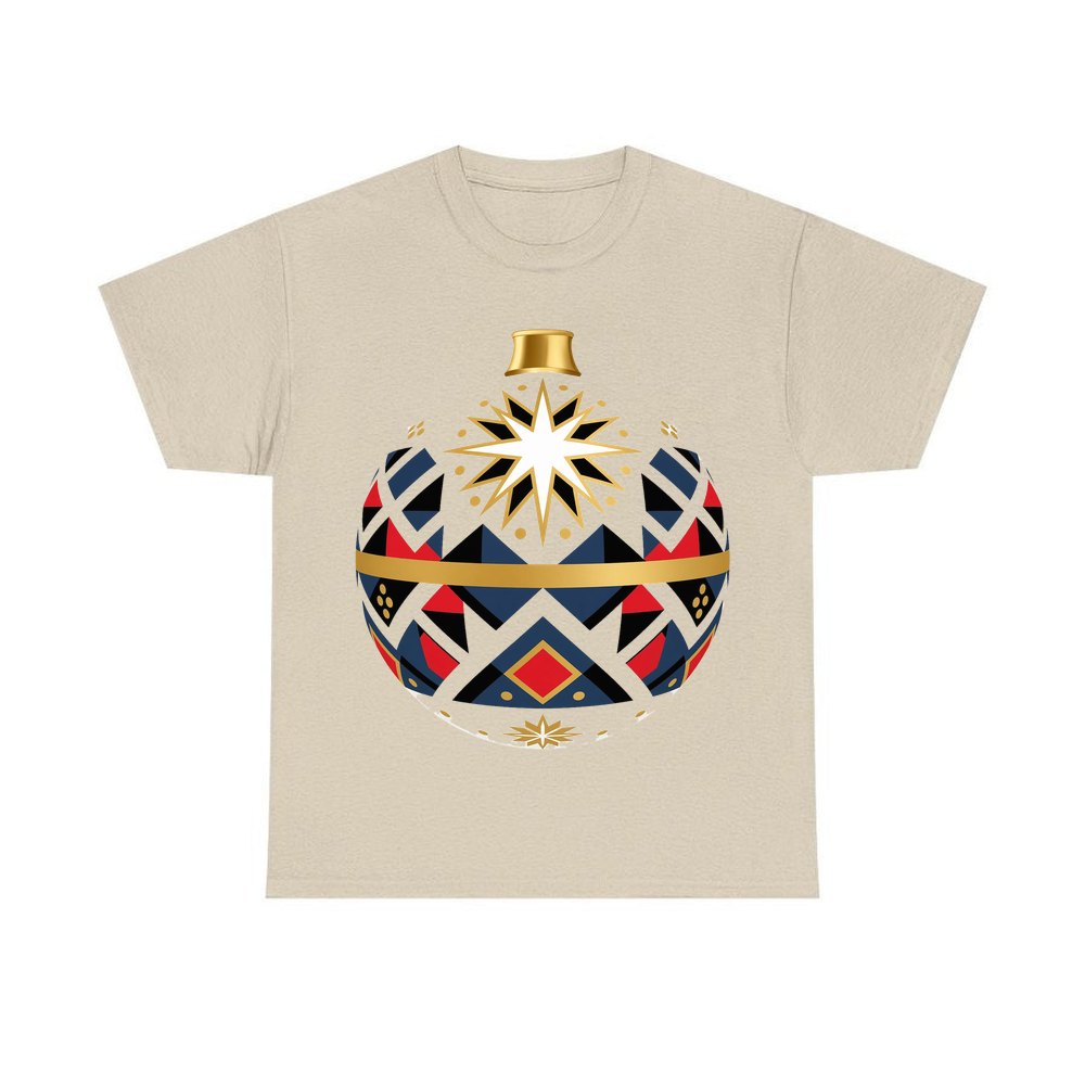 Nordic Geometric Bauble personalised Christmas T-shirt in sand