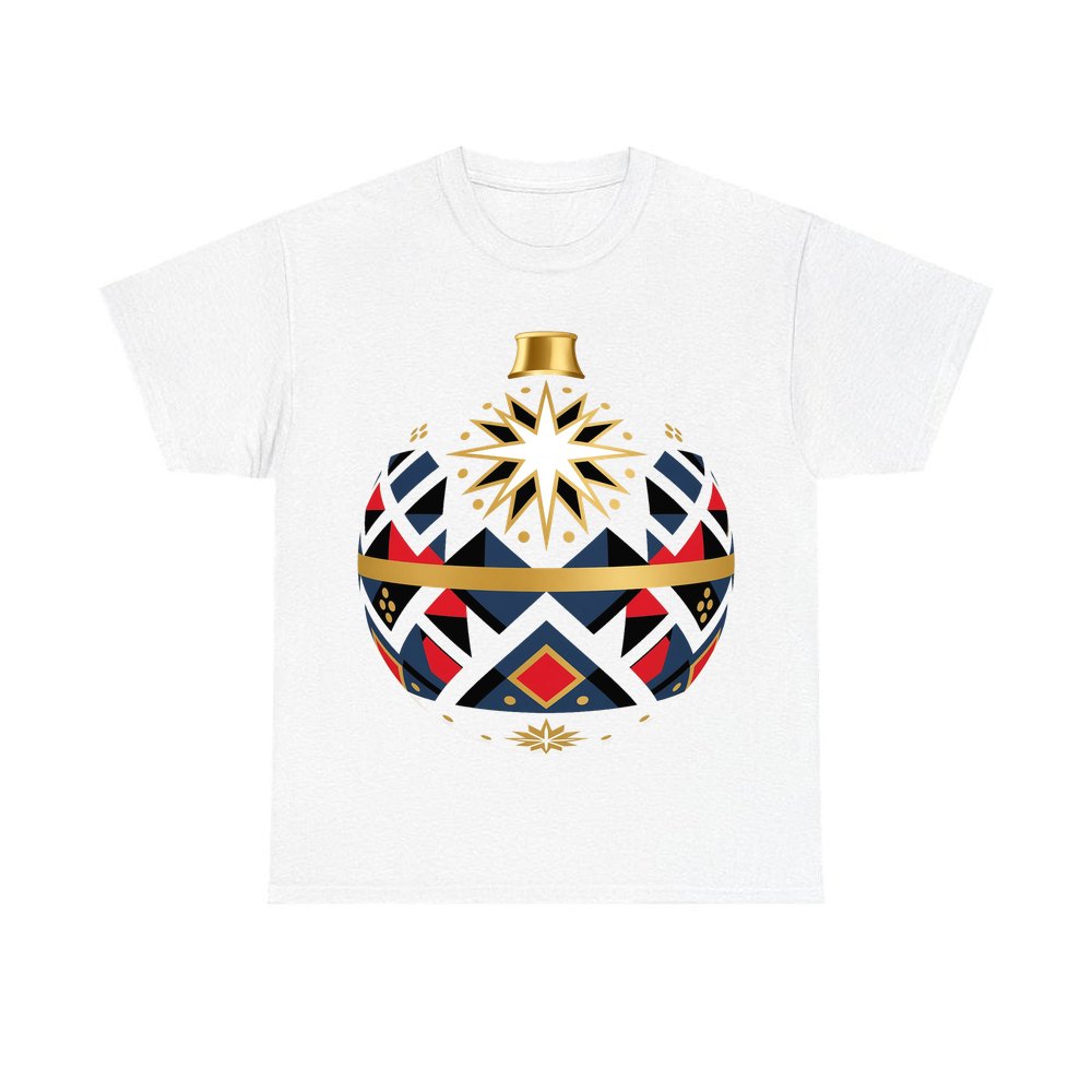 Nordic Geometric Bauble personalised Christmas T-shirt in white