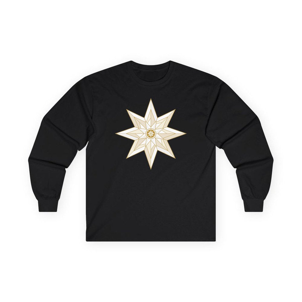 Nordic Gold Star personalised long sleeve Christmas T-shirt in black