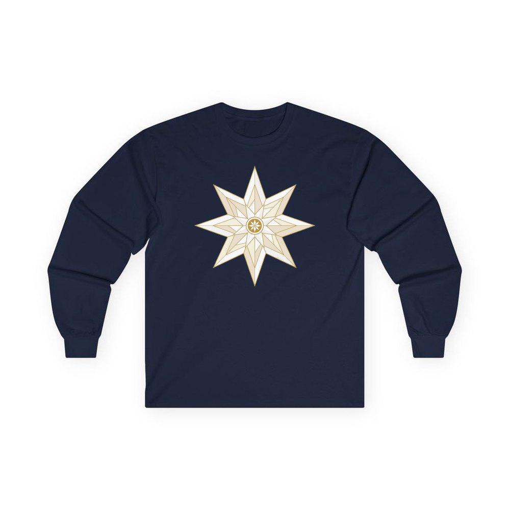 Nordic Gold Star personalised long sleeve Christmas T-shirt in navy