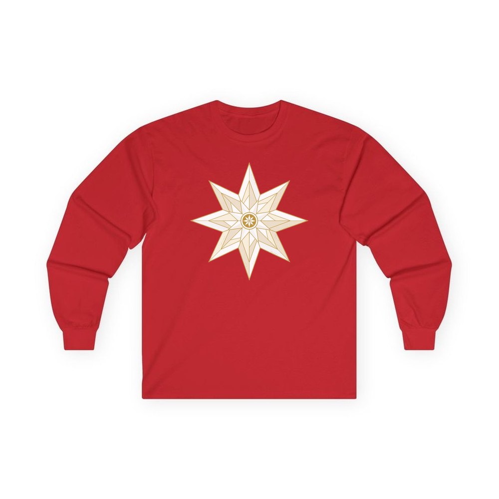 Nordic Gold Star personalised long sleeve Christmas T-shirt in red