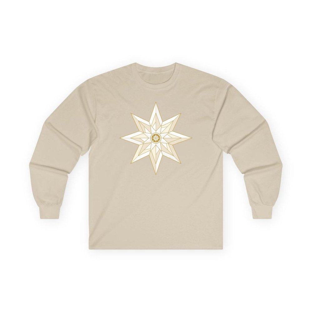 Nordic Gold Star personalised long sleeve Christmas T-shirt in sand