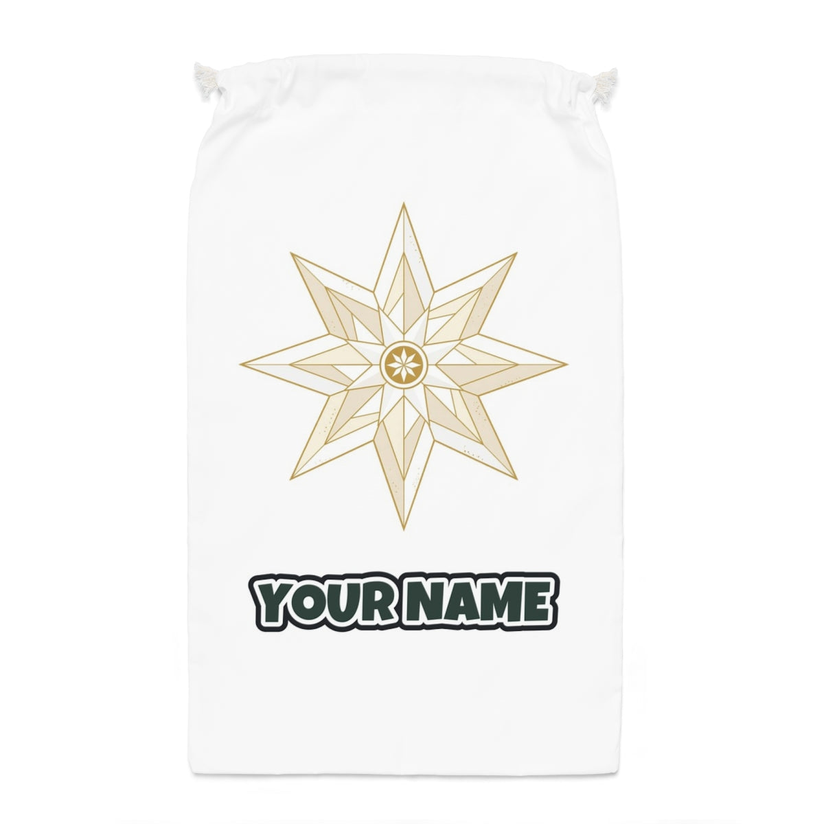 Nordic Gold Star Santa sack laid flat, showing the full print