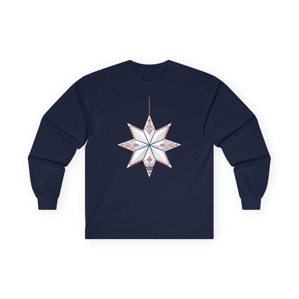 Nordic Paper Star personalised long sleeve Christmas T-shirt in navy
