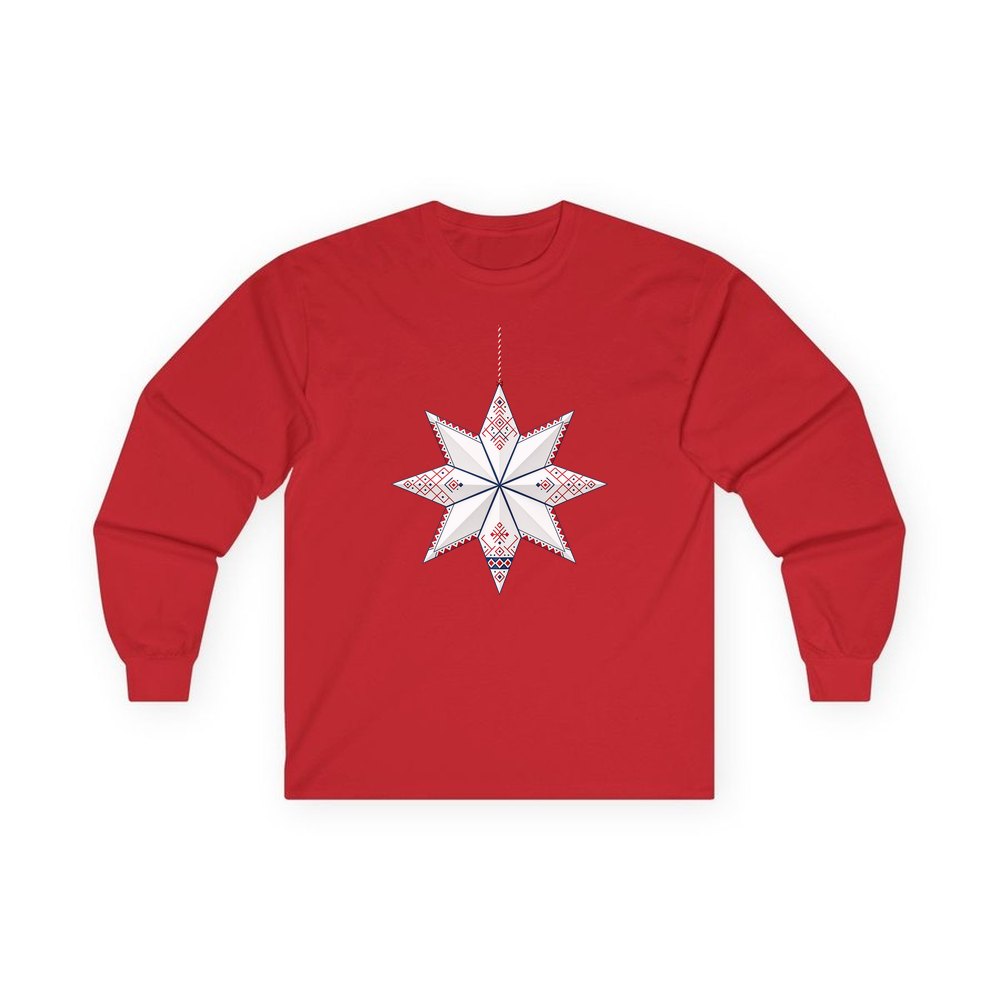 Nordic Paper Star personalised long sleeve Christmas T-shirt in red