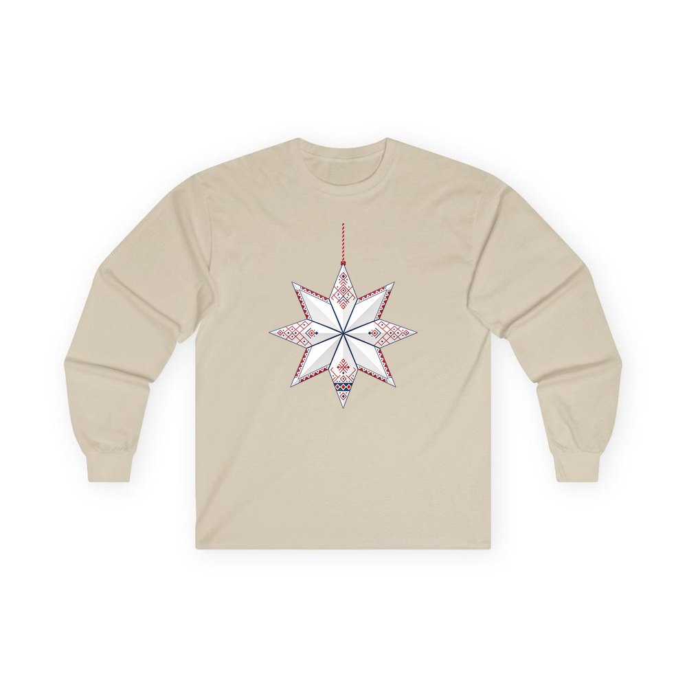 Nordic Paper Star personalised long sleeve Christmas T-shirt in sand