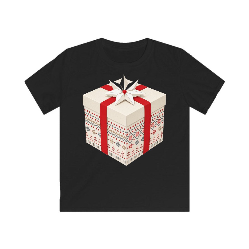 Nordic Patterned Gift Box personalised kids Christmas tee in black