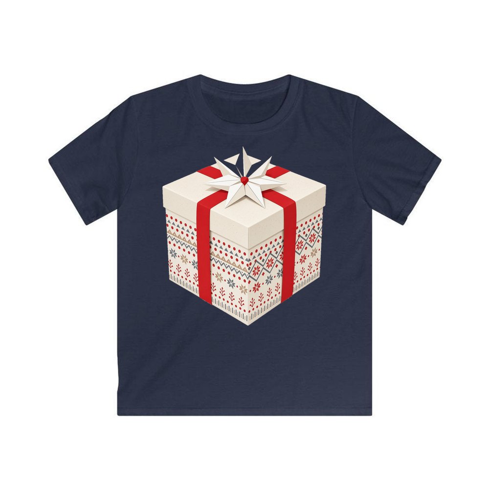 Nordic Patterned Gift Box personalised kids Christmas tee in navy