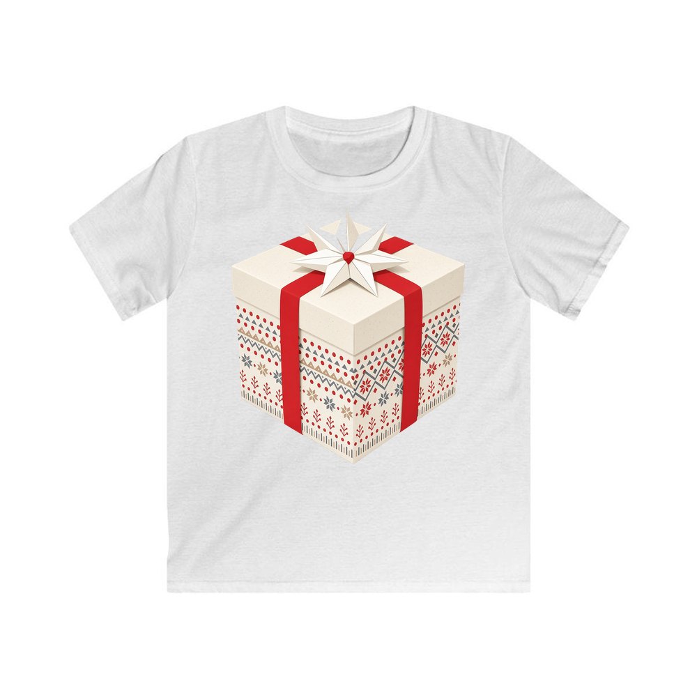 Nordic Patterned Gift Box personalised kids Christmas tee in white