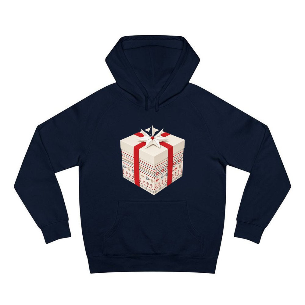 Nordic Patterned Gift Box personalised Christmas hoodie in navy