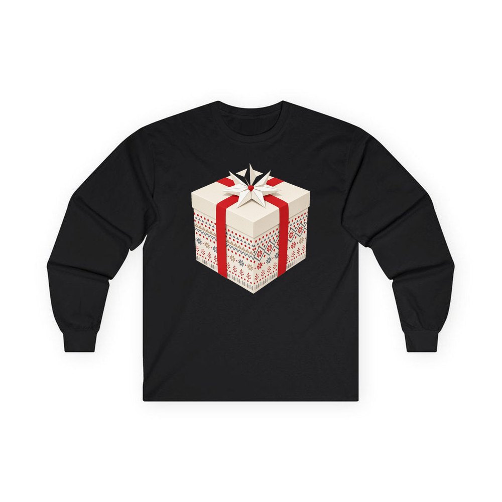 Nordic Patterned Gift Box personalised long sleeve Christmas T-shirt in black