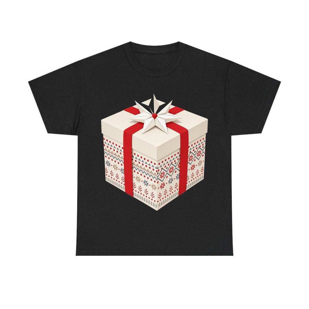 Nordic Patterned Gift Box personalised Christmas T-shirt in black