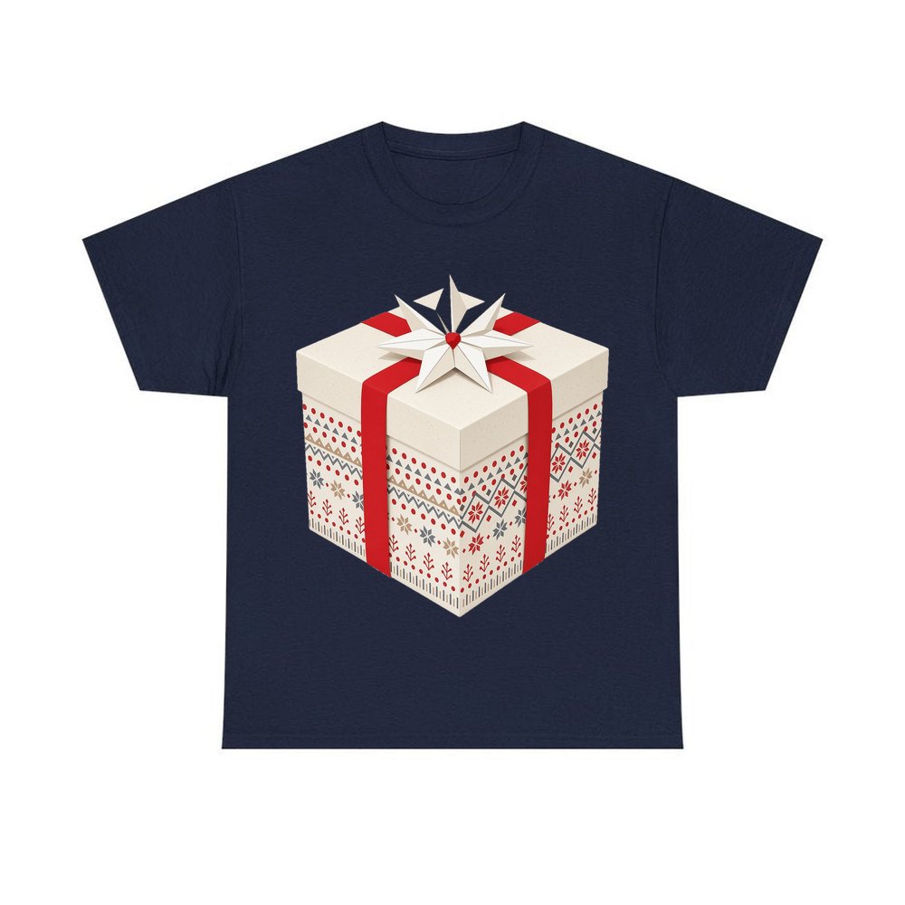Nordic Patterned Gift Box personalised Christmas T-shirt in navy