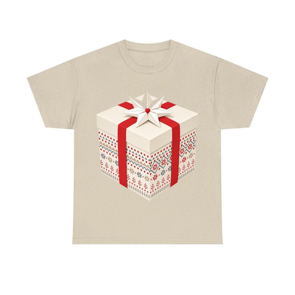 Nordic Patterned Gift Box personalised Christmas T-shirt in sand