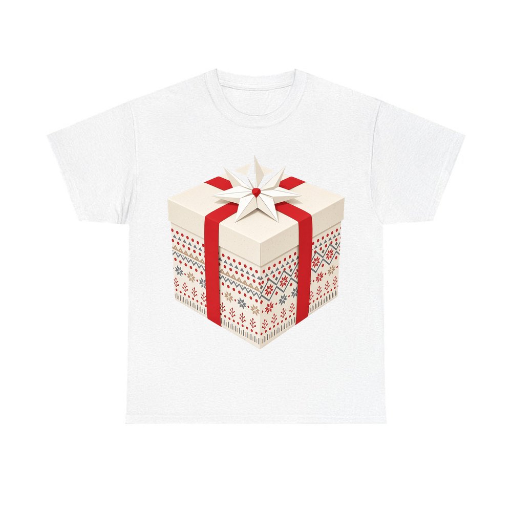 Nordic Patterned Gift Box personalised Christmas T-shirt in white