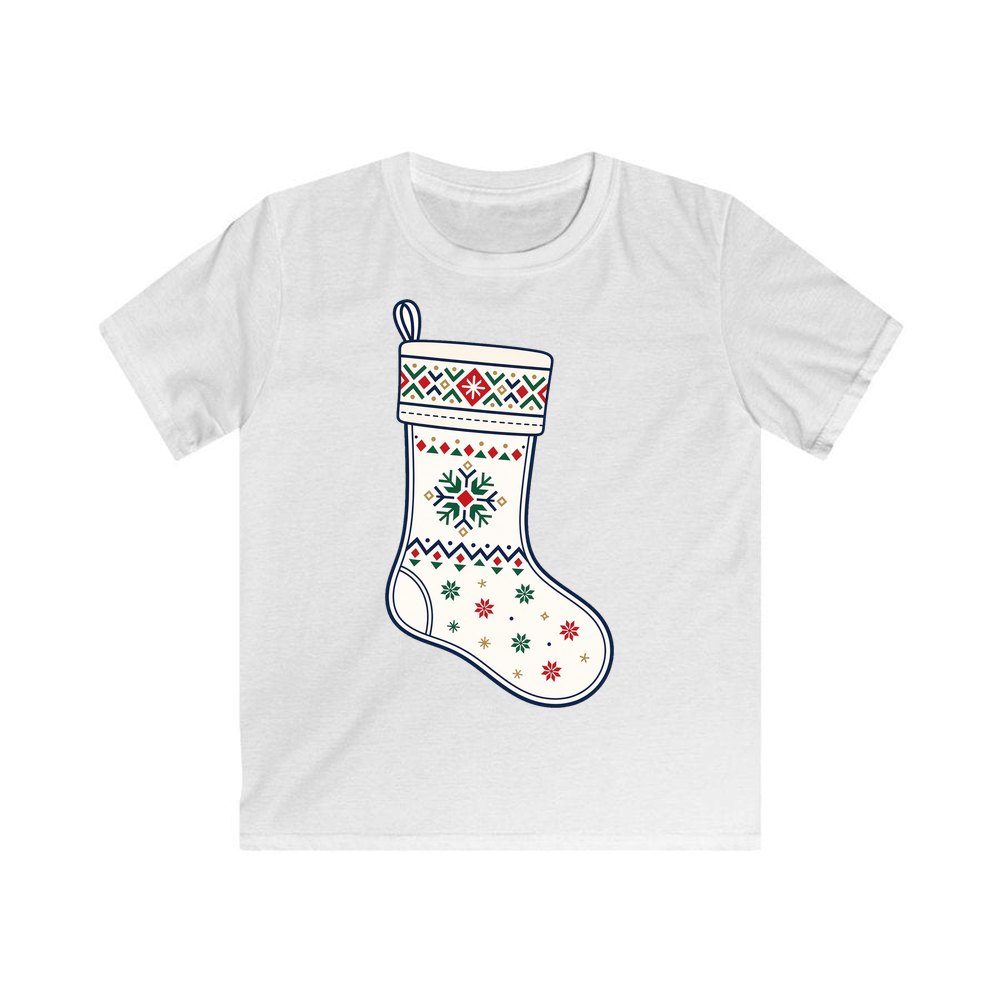 Nordic Snowflake Stocking personalised kids Christmas tee in white