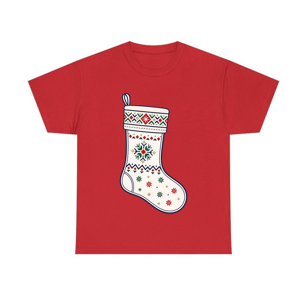 Nordic Snowflake Stocking personalised Christmas T-shirt in red