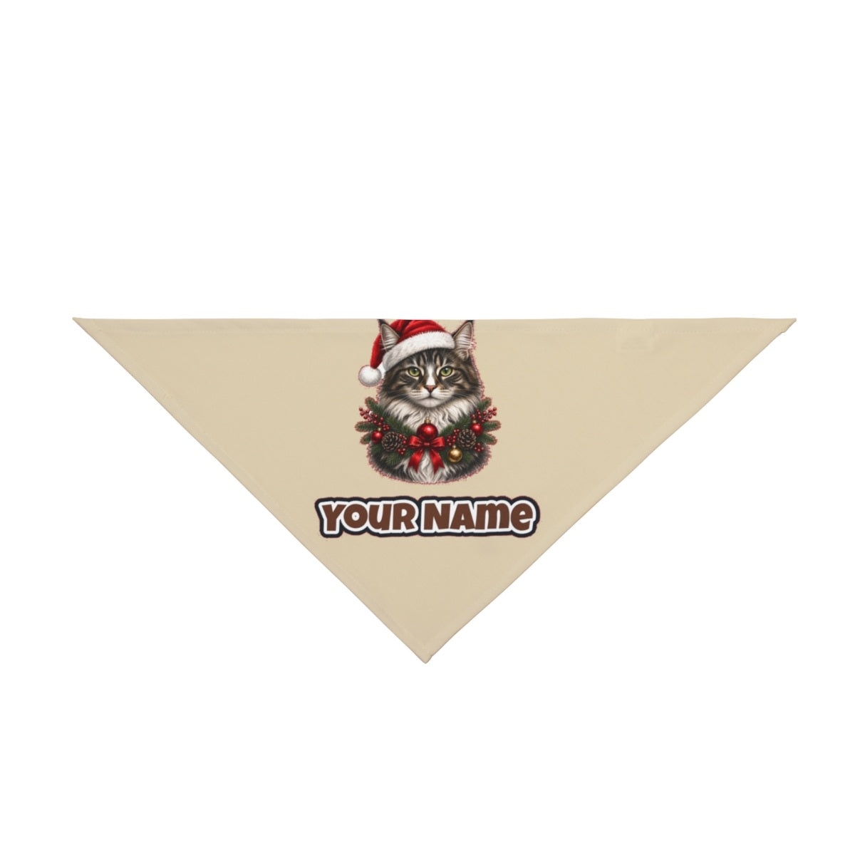 Norwegian Forest Cat personalised Christmas pet bandana in beige, tie-on style