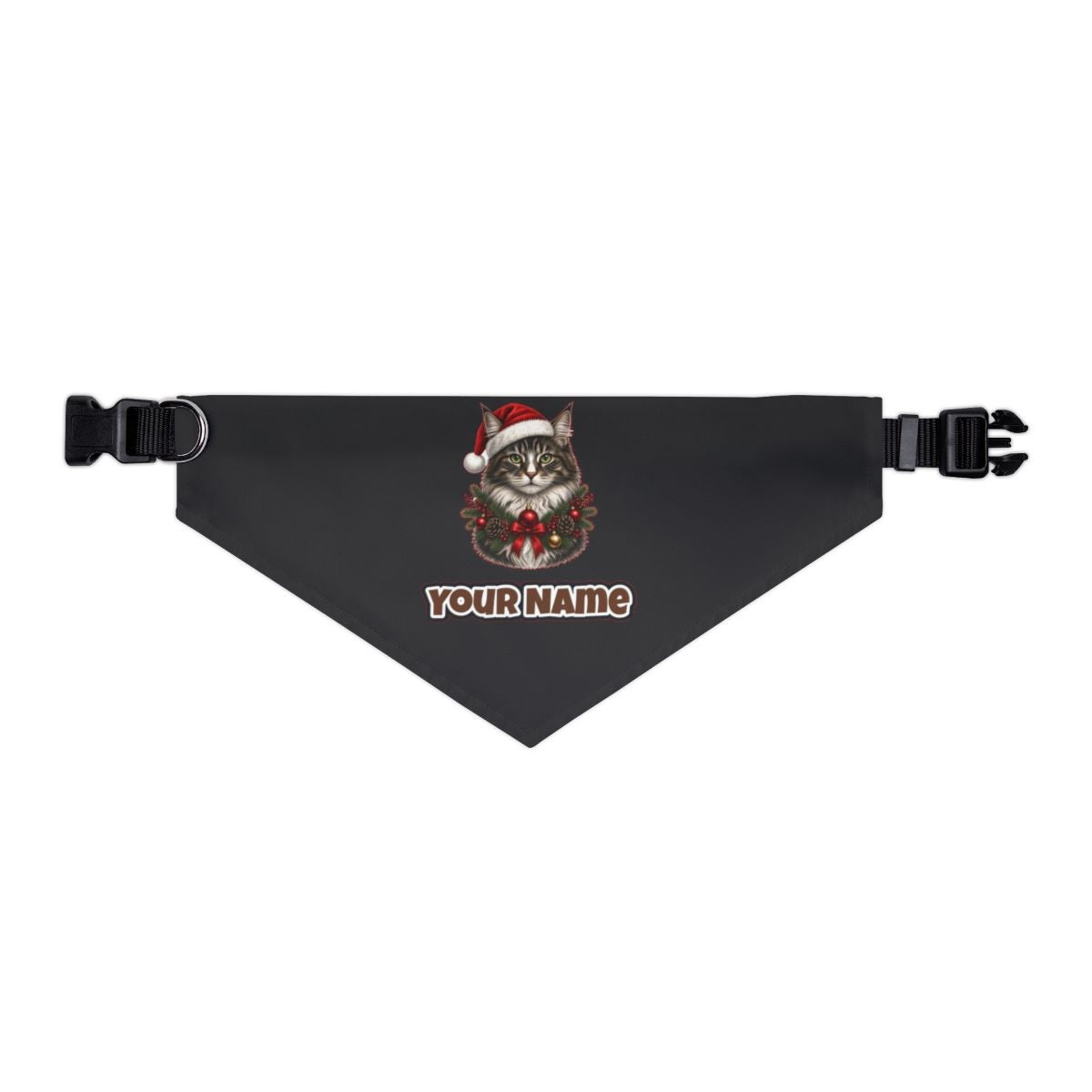 Norwegian Forest Cat personalised Christmas pet bandana in black, collar with buckle