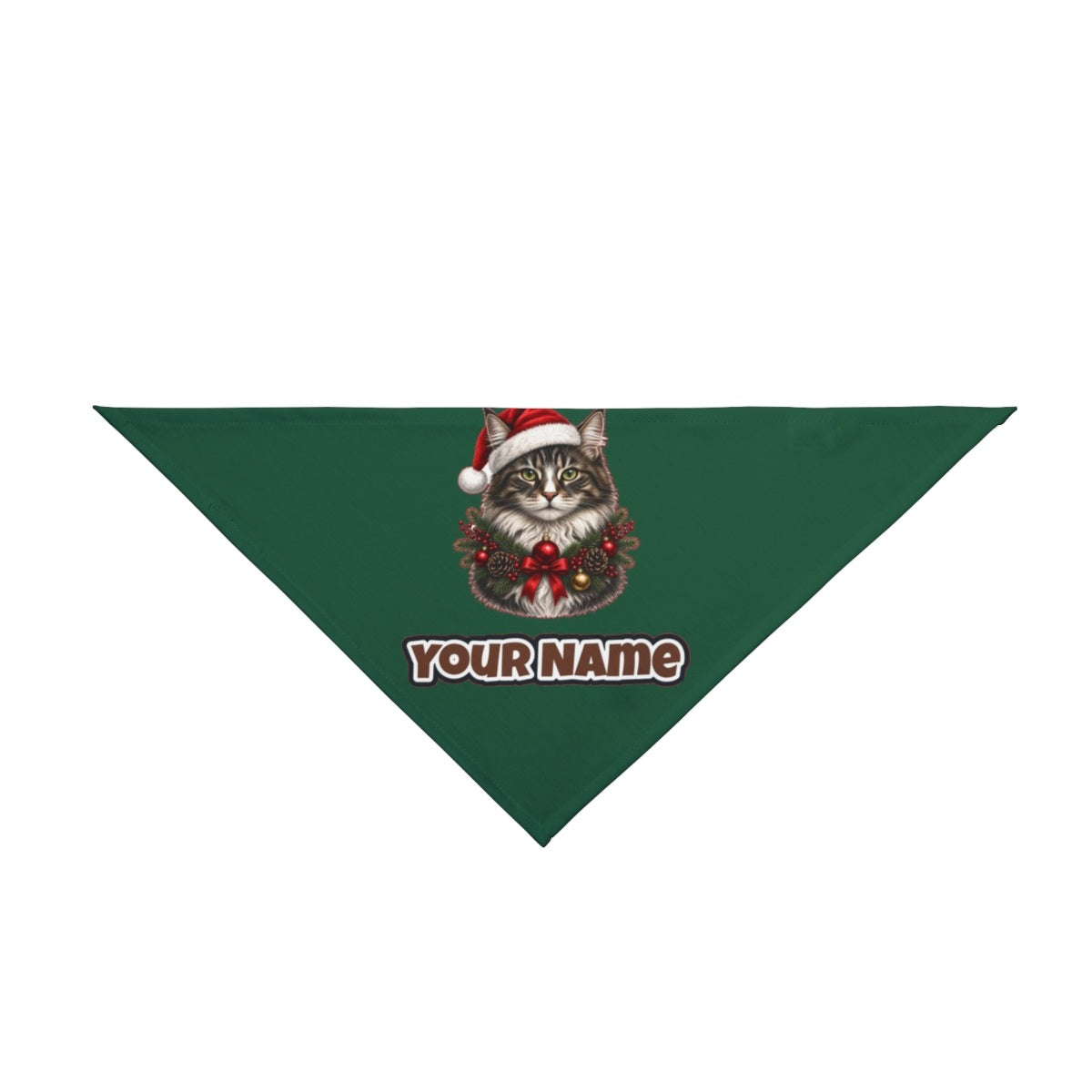 Norwegian Forest Cat personalised Christmas pet bandana in green, tie-on style