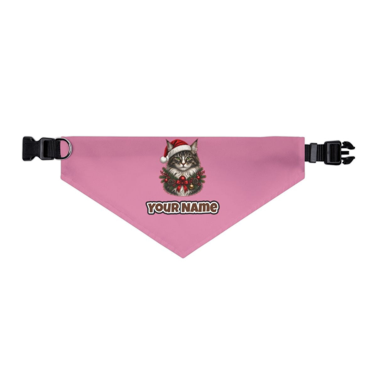 Norwegian Forest Cat personalised Christmas pet bandana in pink, collar with buckle