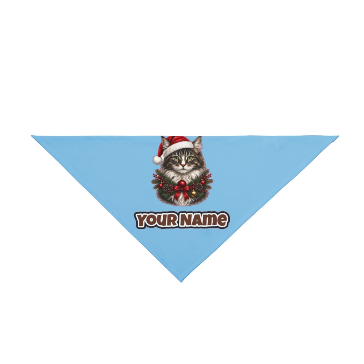 Norwegian Forest Cat personalised Christmas pet bandana in sky blue, tie-on style