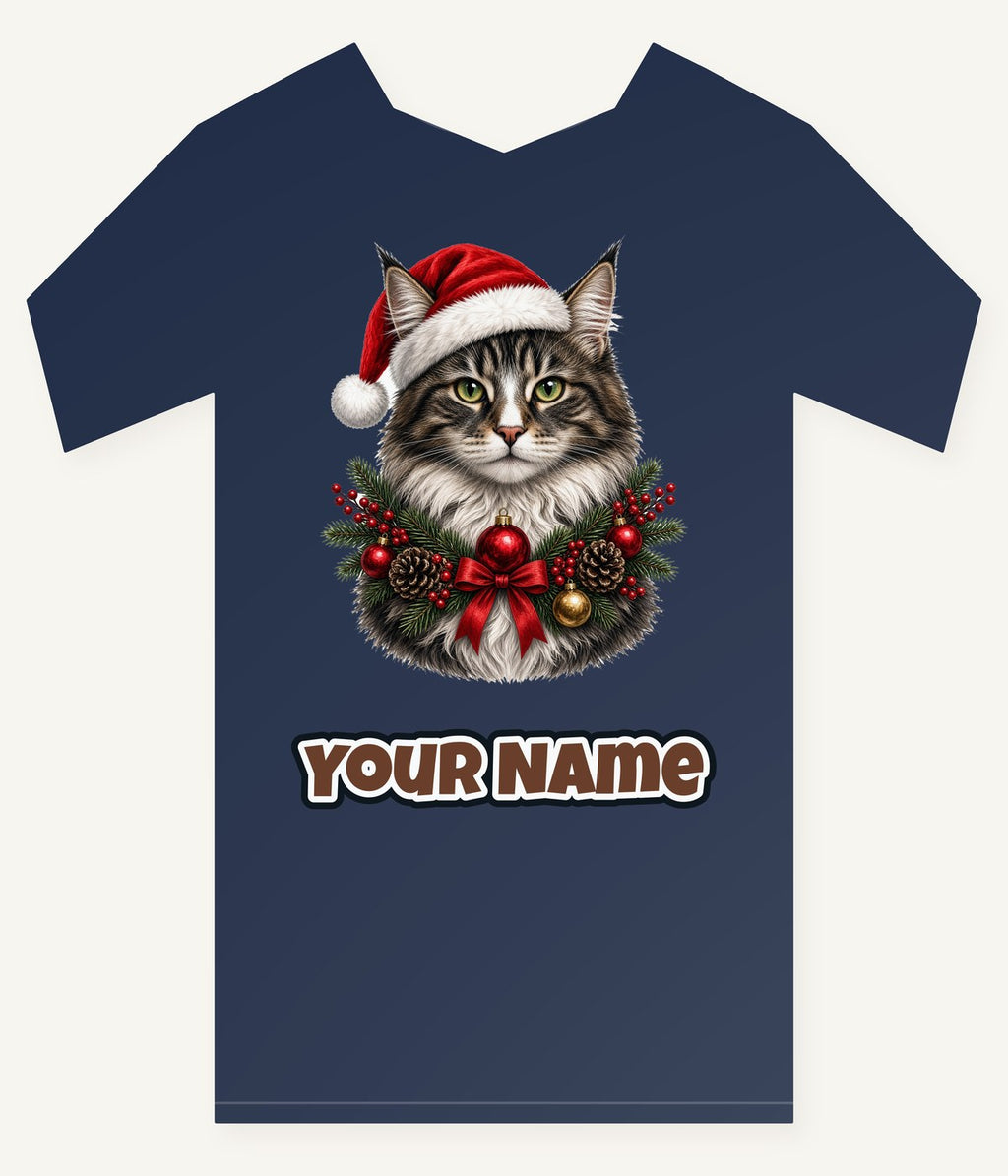 Norwegian Forest Cat Christmas Personalised Kids Tee and Baby Bodysuit