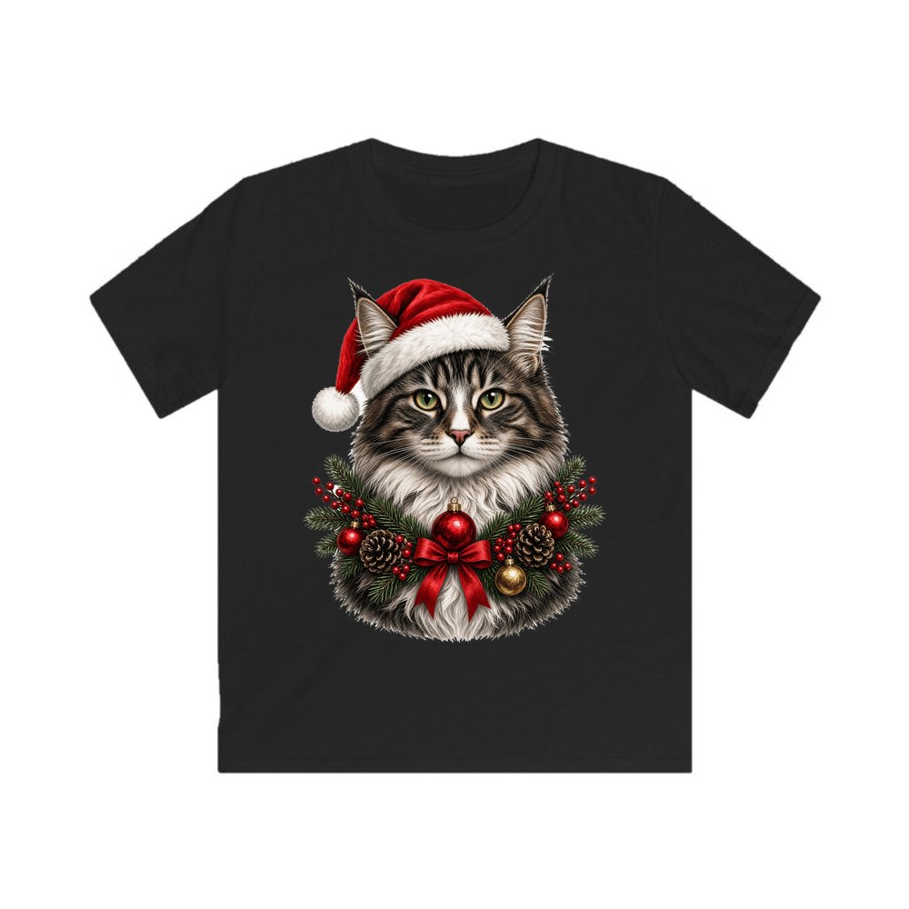 Norwegian Forest Cat personalised kids Christmas tee in black