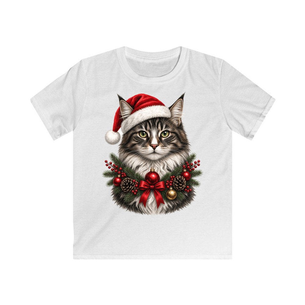 Norwegian Forest Cat personalised kids Christmas tee in white