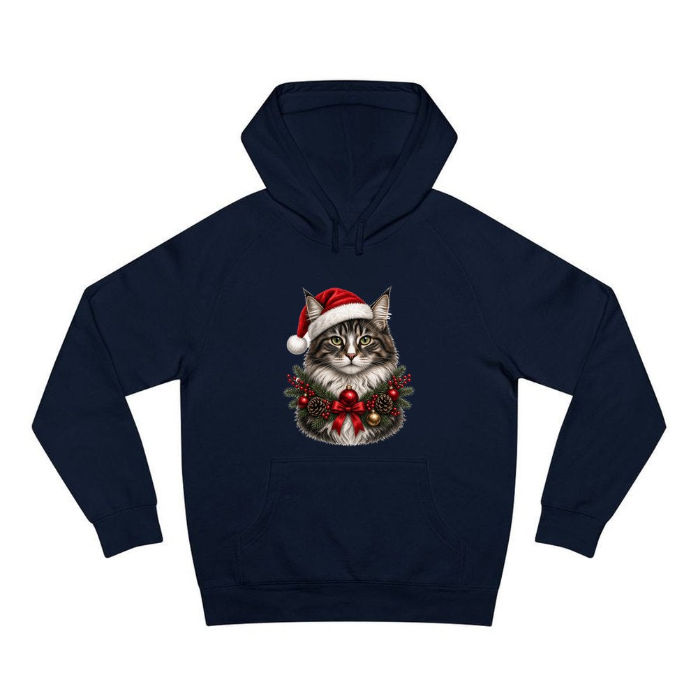 Norwegian Forest Cat personalised Christmas hoodie in navy