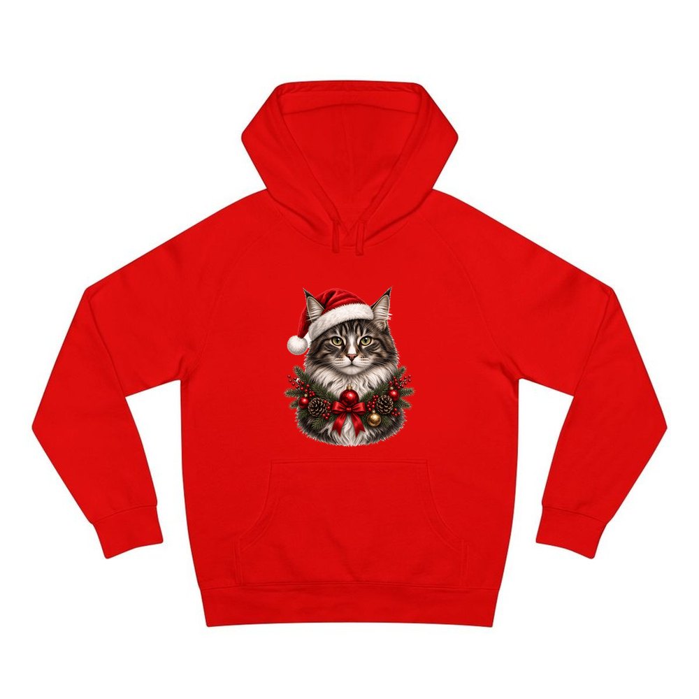 Norwegian Forest Cat personalised Christmas hoodie in red