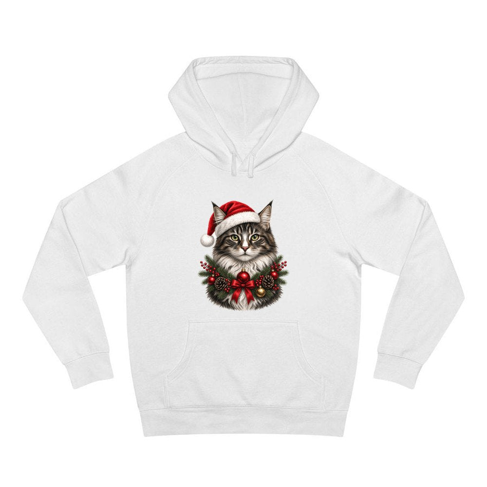 Norwegian Forest Cat personalised Christmas hoodie in white
