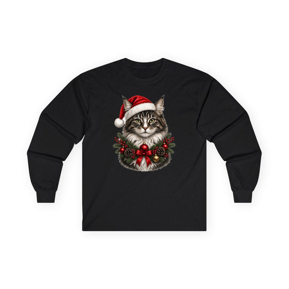 Norwegian Forest Cat personalised long sleeve Christmas T-shirt in black