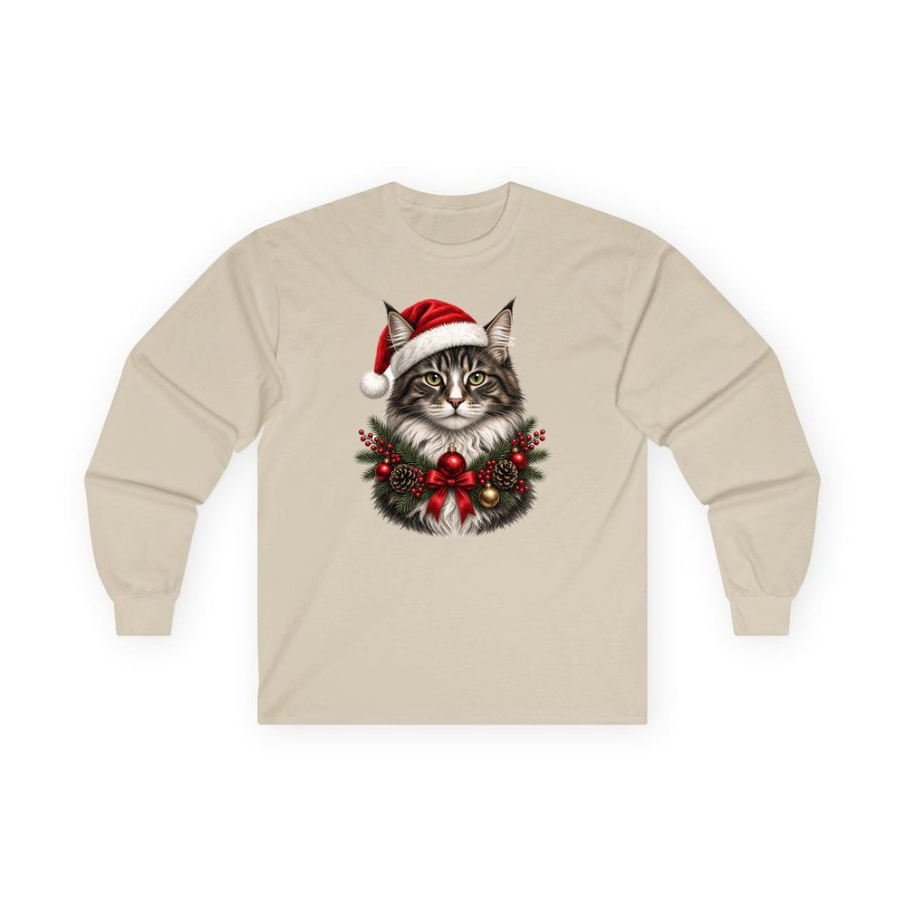 Norwegian Forest Cat personalised long sleeve Christmas T-shirt in sand