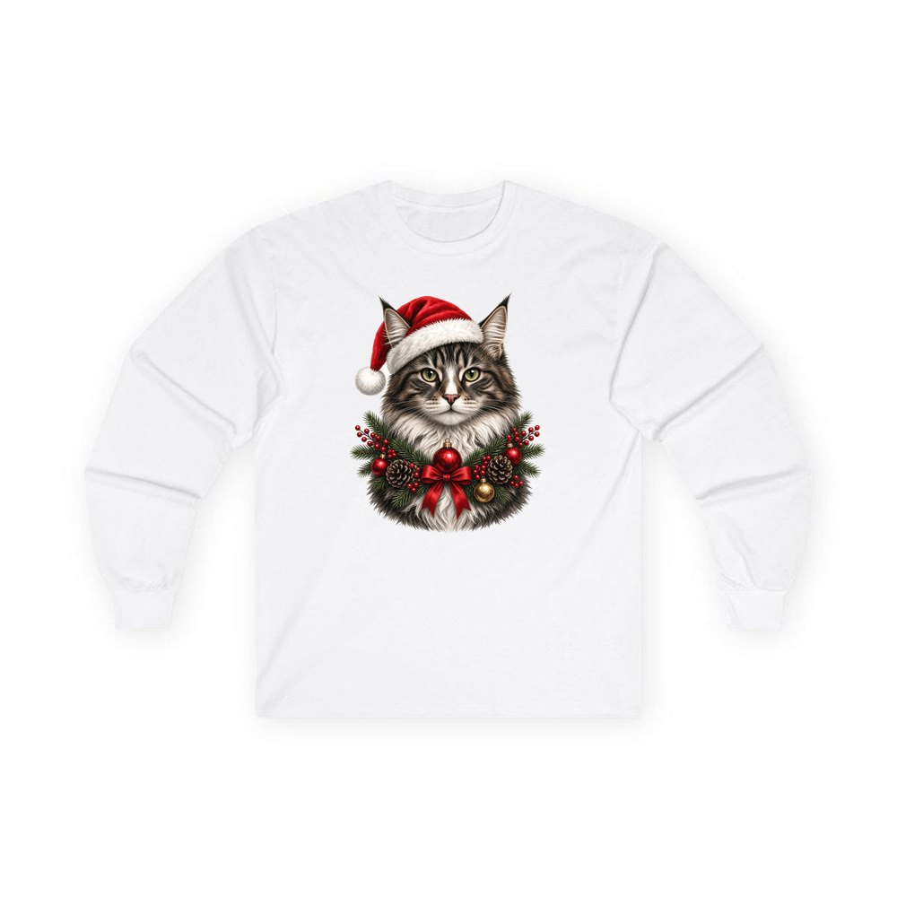 Norwegian Forest Cat personalised long sleeve Christmas T-shirt in white