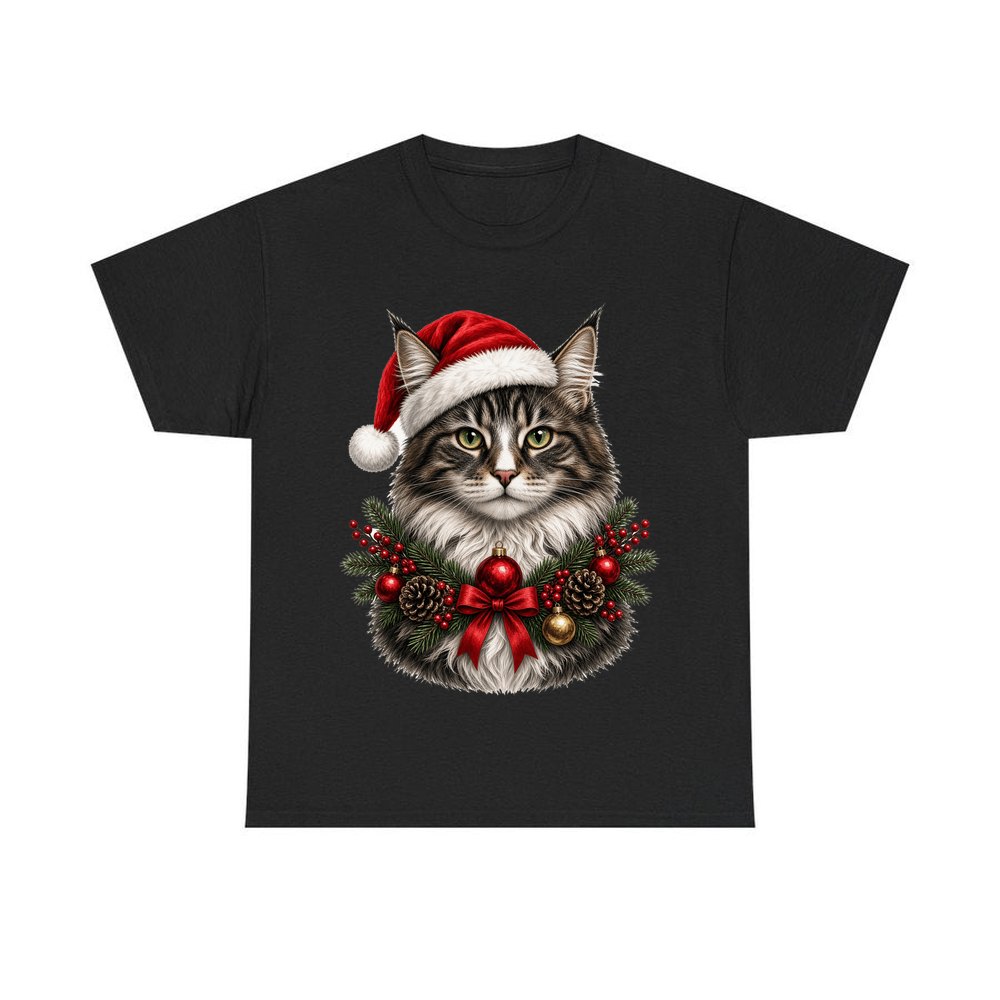 Norwegian Forest Cat personalised Christmas T-shirt in black