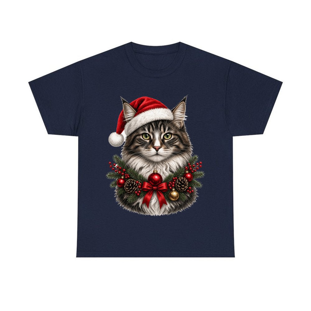 Norwegian Forest Cat personalised Christmas T-shirt in navy