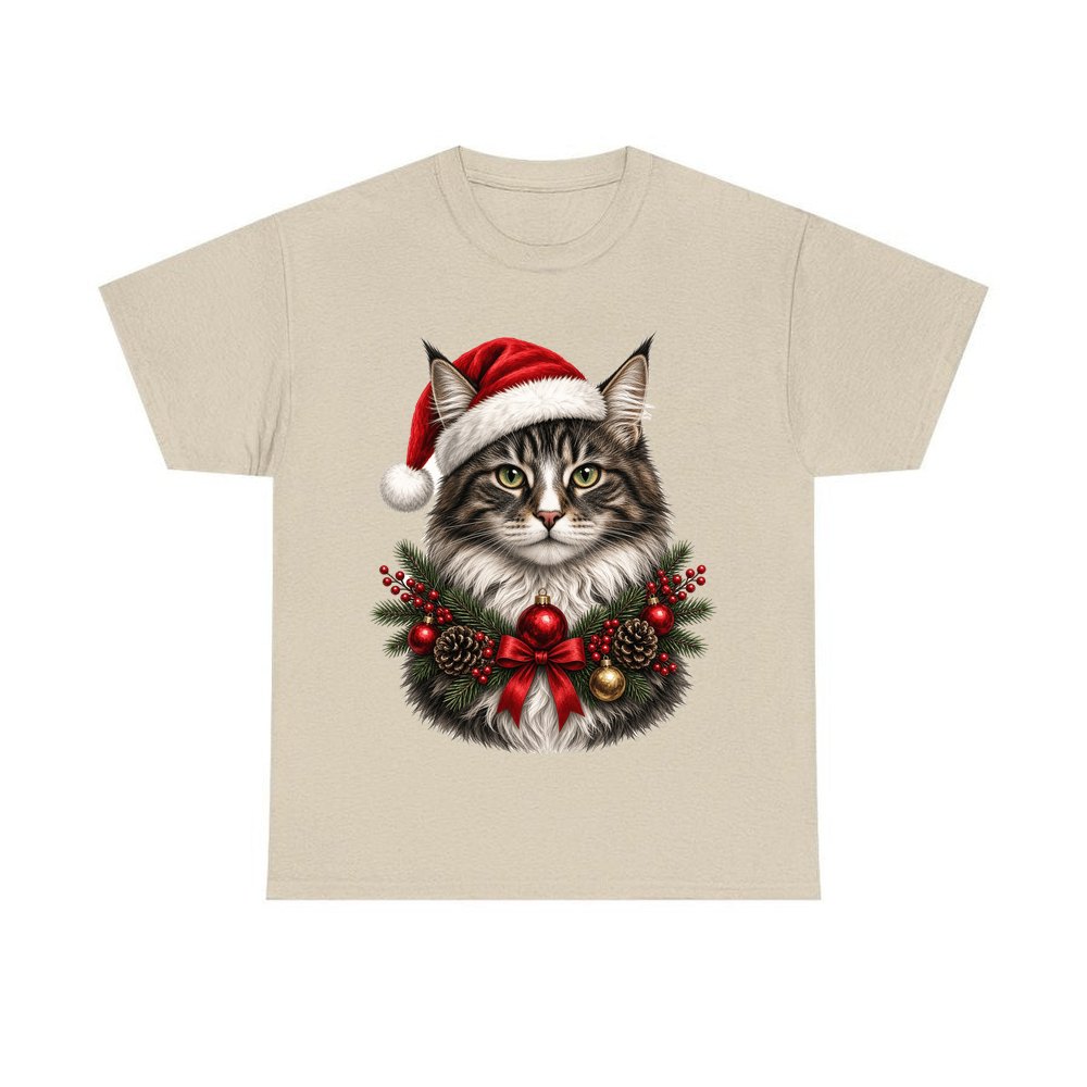 Norwegian Forest Cat personalised Christmas T-shirt in sand