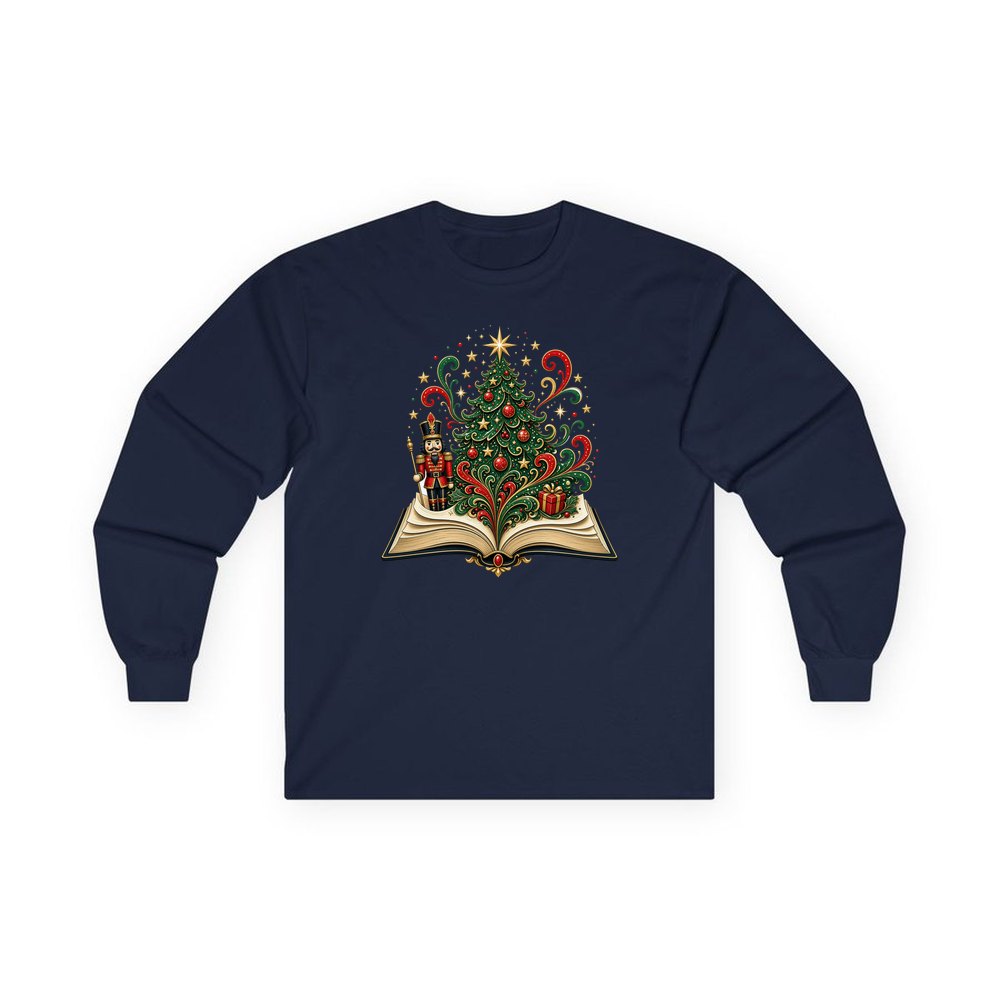 Nutcracker Christmas Storybook personalised long sleeve Christmas T-shirt in navy