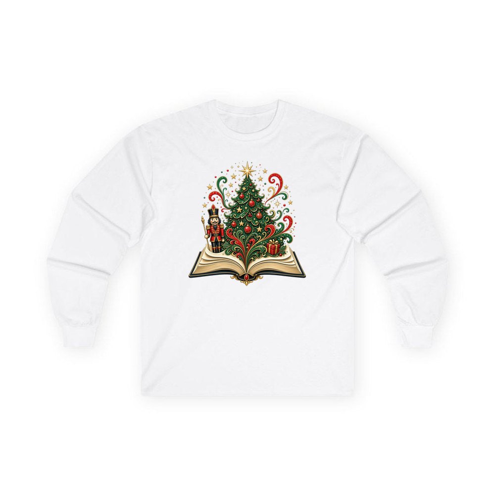 Nutcracker Christmas Storybook personalised long sleeve Christmas T-shirt in white