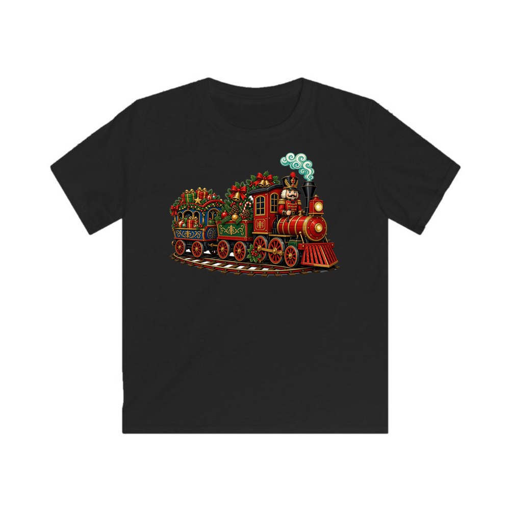 Nutcracker Driving Christmas Train personalised kids Christmas tee in black