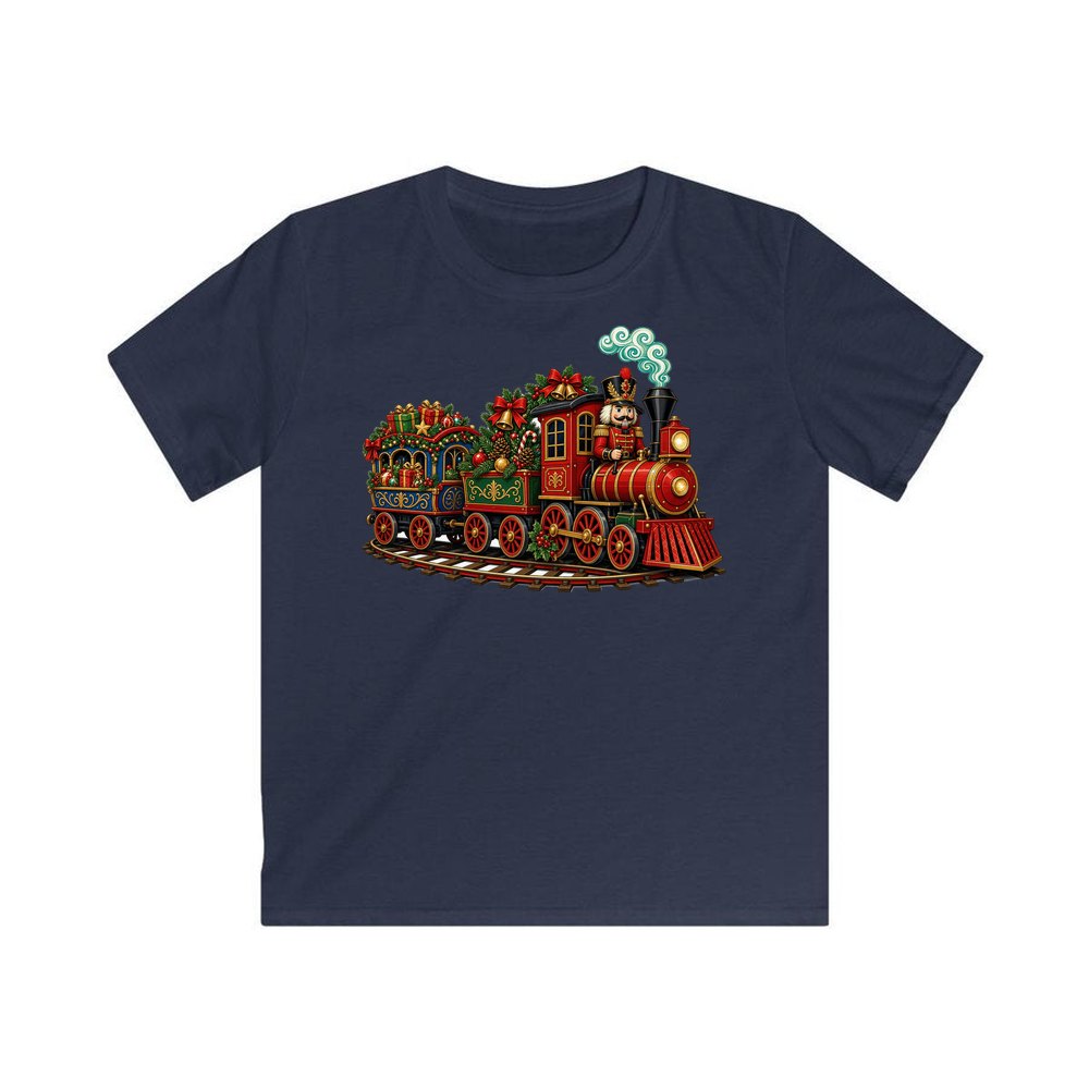 Nutcracker Driving Christmas Train personalised kids Christmas tee in navy