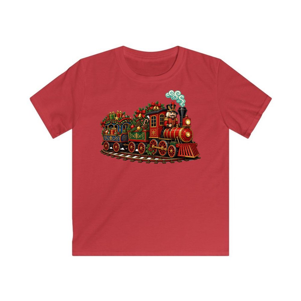Nutcracker Driving Christmas Train personalised kids Christmas tee in red