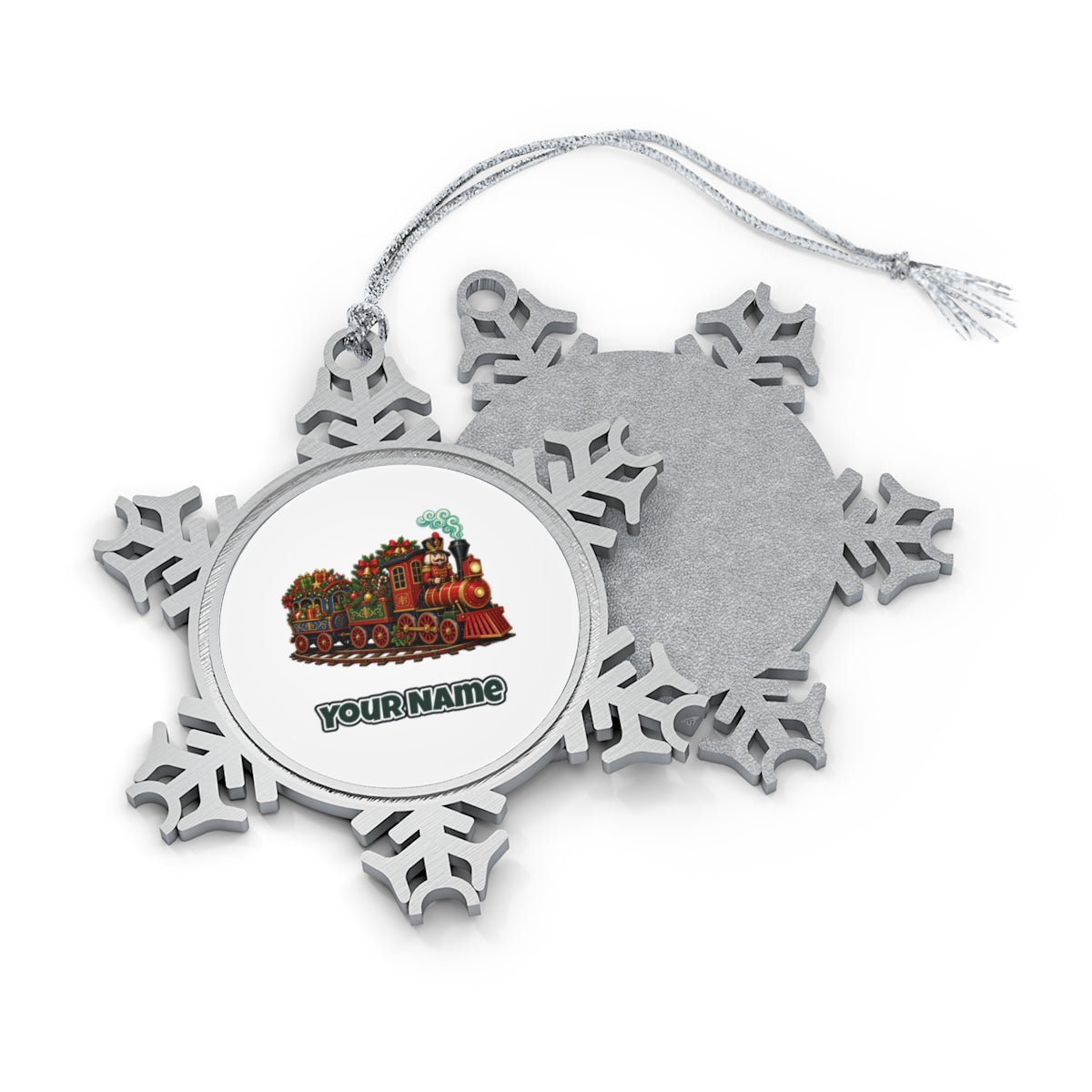 Nutcracker Driving Christmas Train Personalised Pewter Christmas Ornament