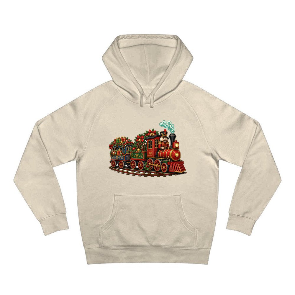 Nutcracker Driving Christmas Train personalised Christmas hoodie in sand